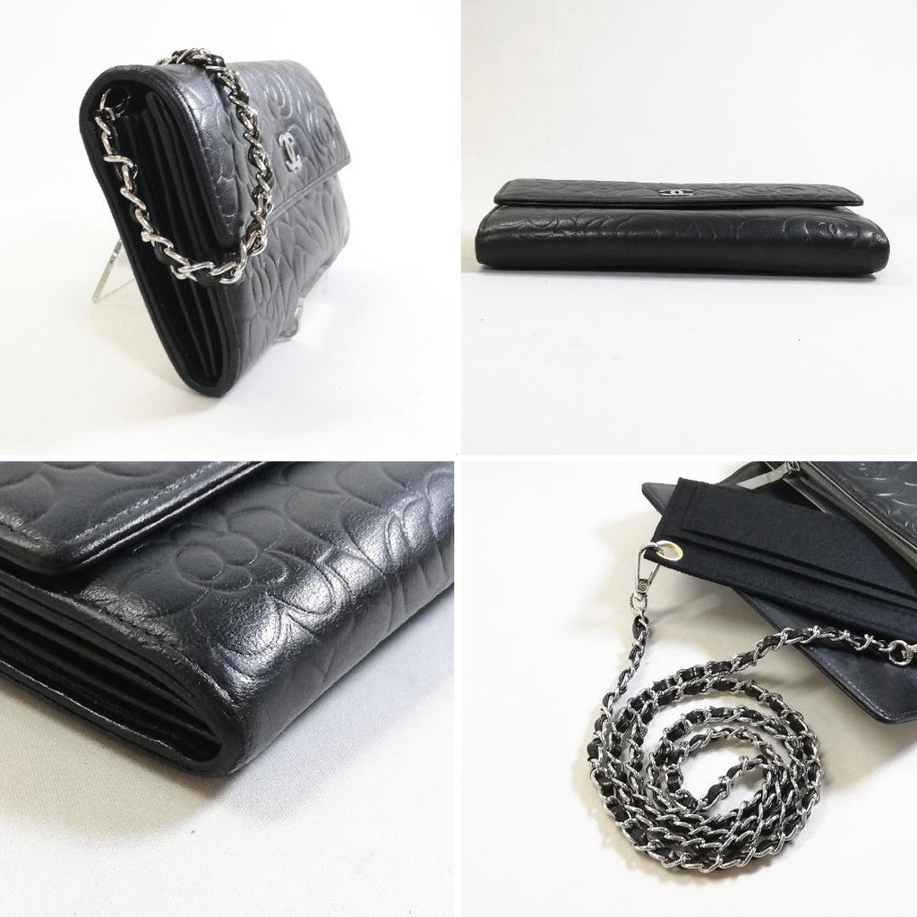 Chanel Camellia Wallet Black Chain Shoulder Bag — view 3
