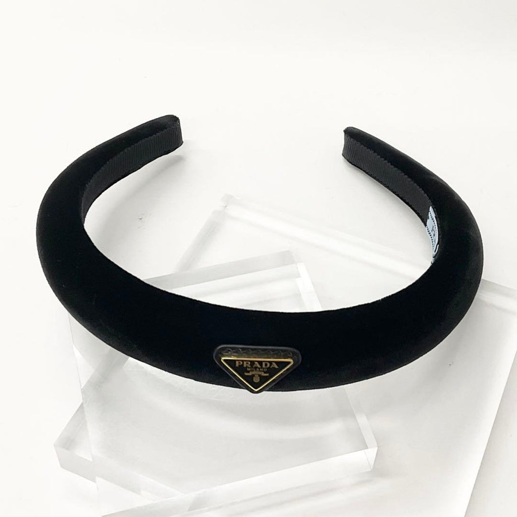 Prada Triangle Logo Velour Headband Velvet — view 2