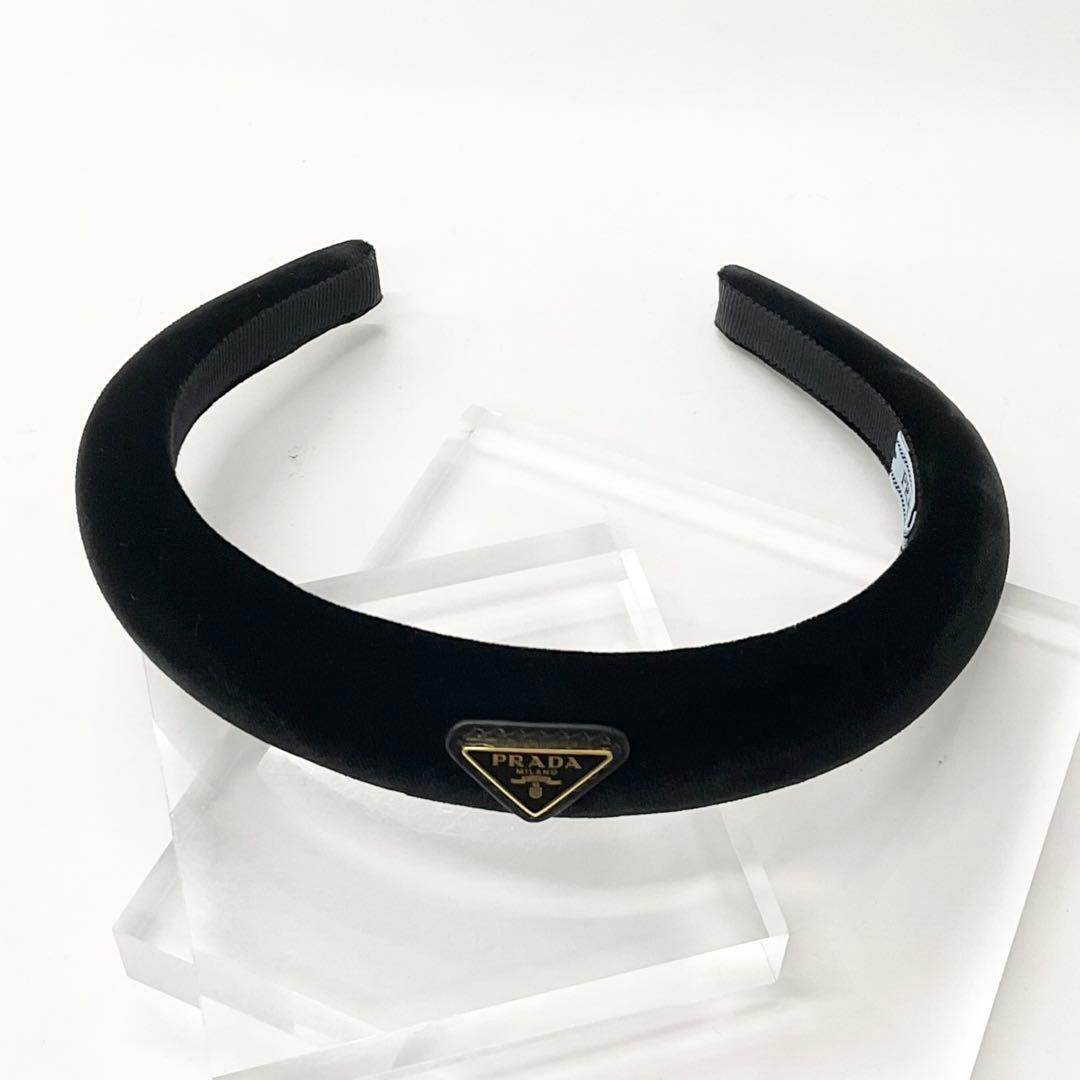 Prada Triangle Logo Velour Headband Velvet — view 2