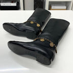 Chanel CC Logo Leather Chain Coin Charm Long Boots Black — view 6