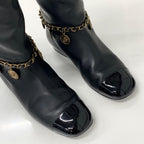 Chanel CC Logo Leather Chain Coin Charm Long Boots Black — view 9