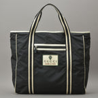 Gucci Crest Tote Bag Nylon Black White