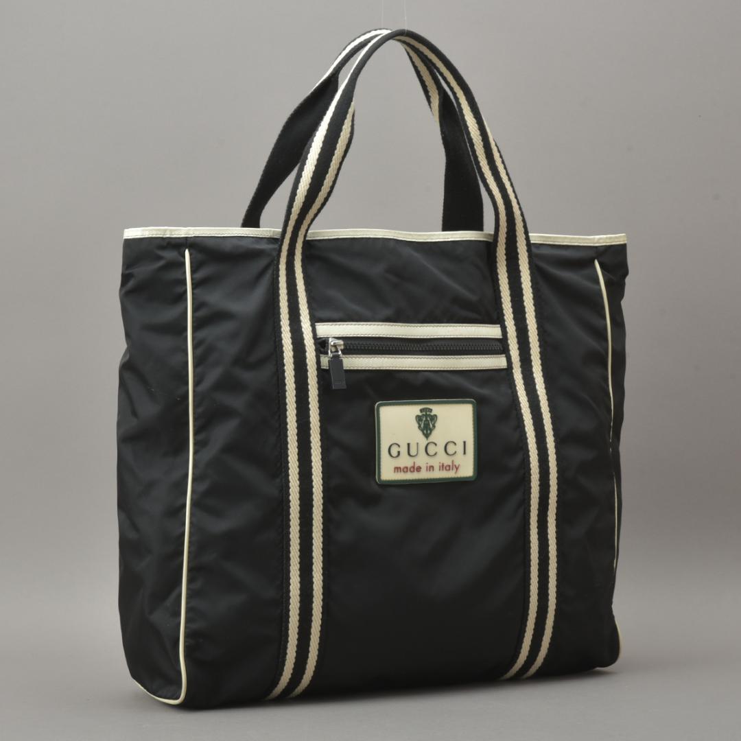 Gucci Crest Tote Bag Nylon Black White — view 2