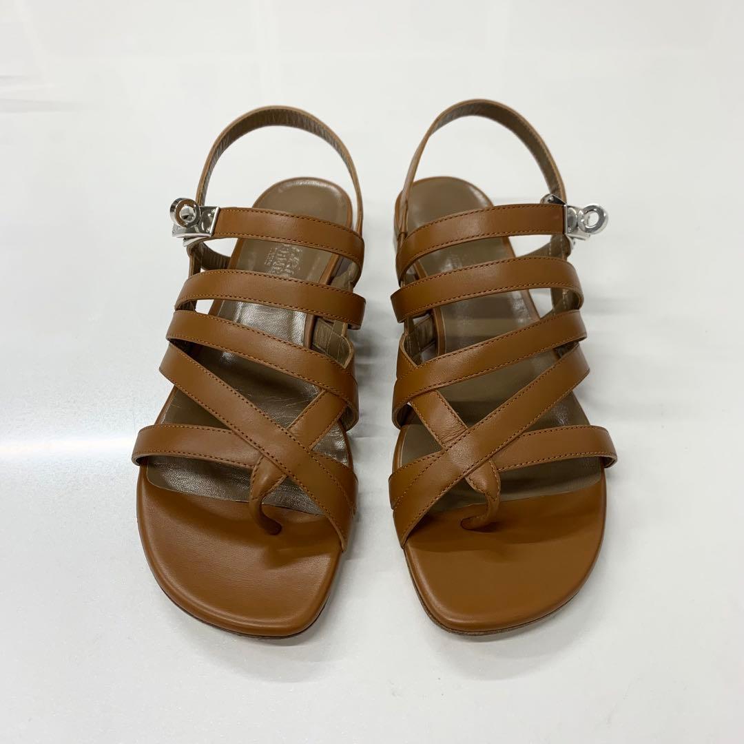 Hermes Leather Kelly Strap Sandals Brown — view 2