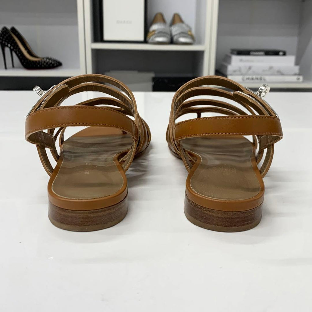 Hermes Leather Kelly Strap Sandals Brown — view 5