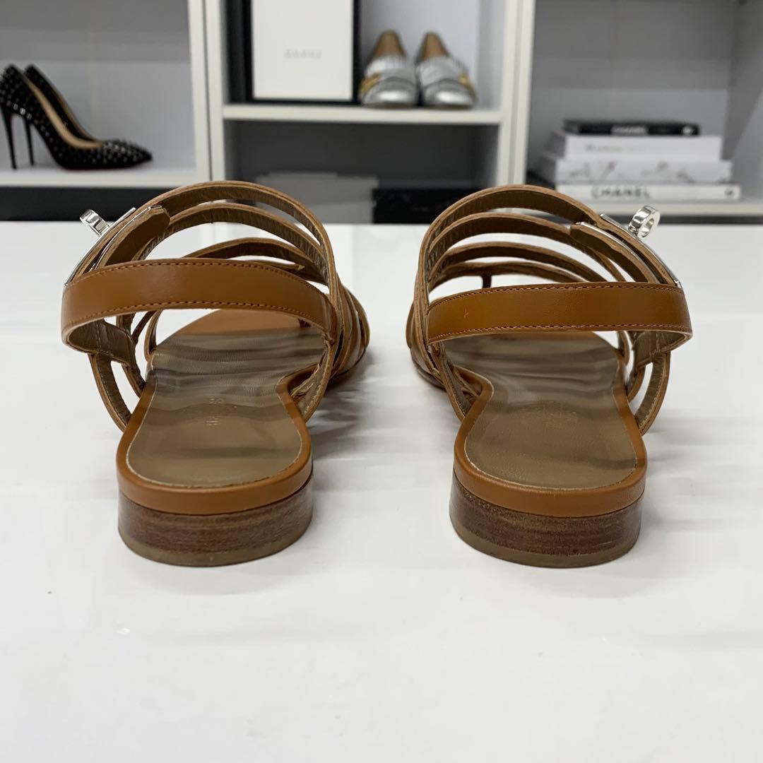 Hermes Leather Kelly Strap Sandals Brown — view 5