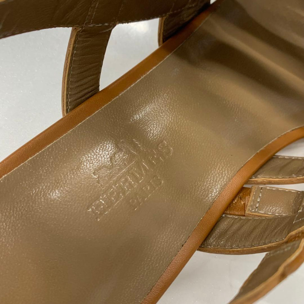 Hermes Leather Kelly Strap Sandals Brown — view 7
