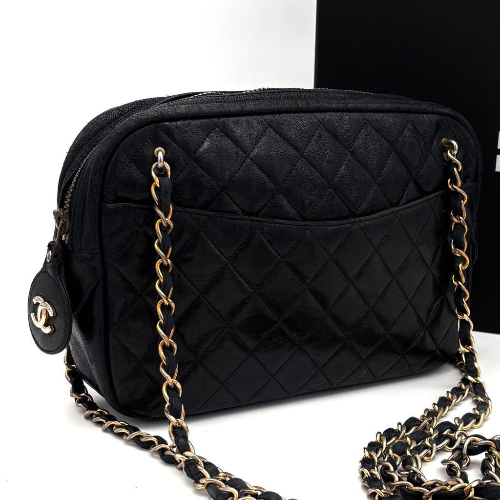 Chanel Quilted Lambskin Chain Shoulder Bag Black