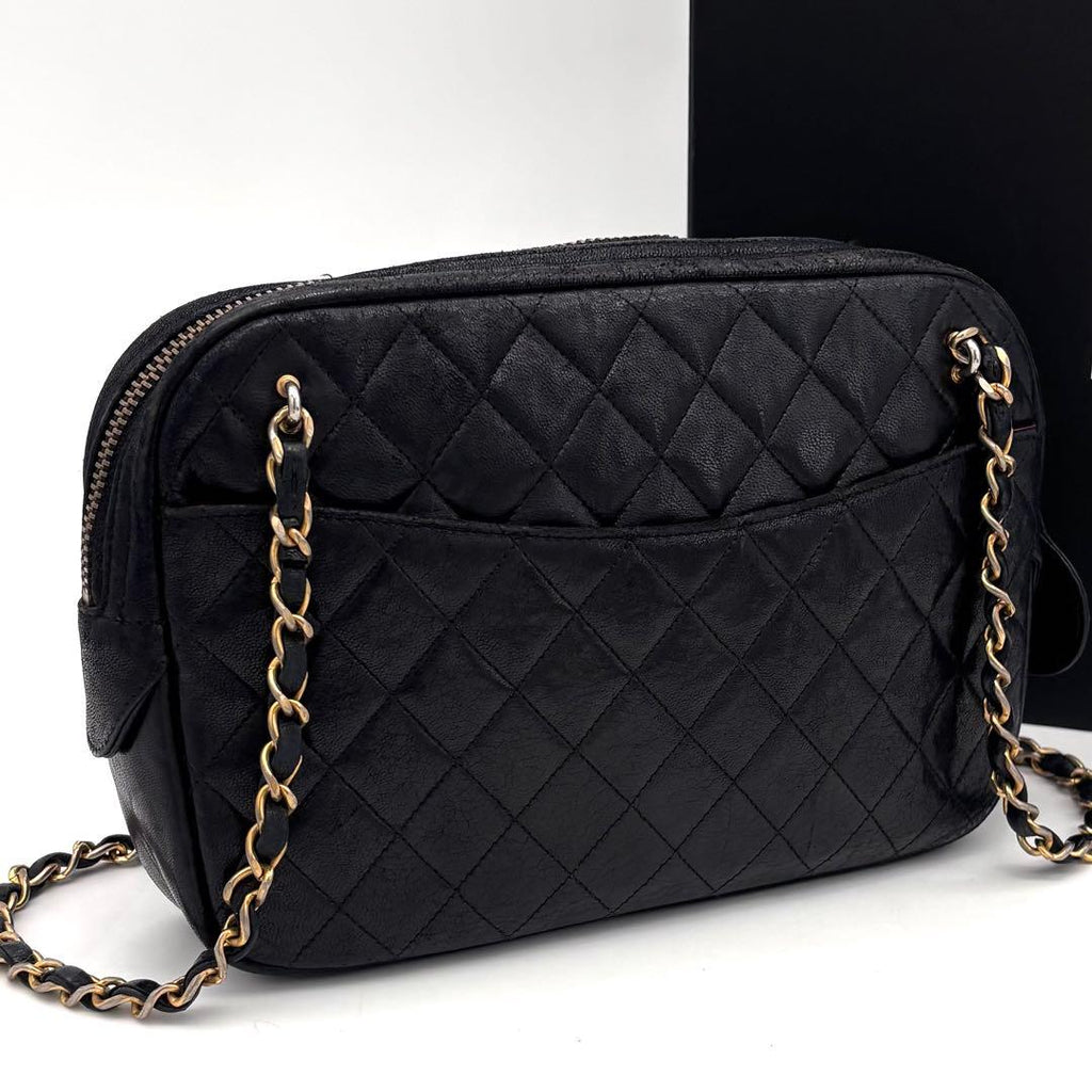 Chanel Quilted Lambskin Chain Shoulder Bag Black — view 2
