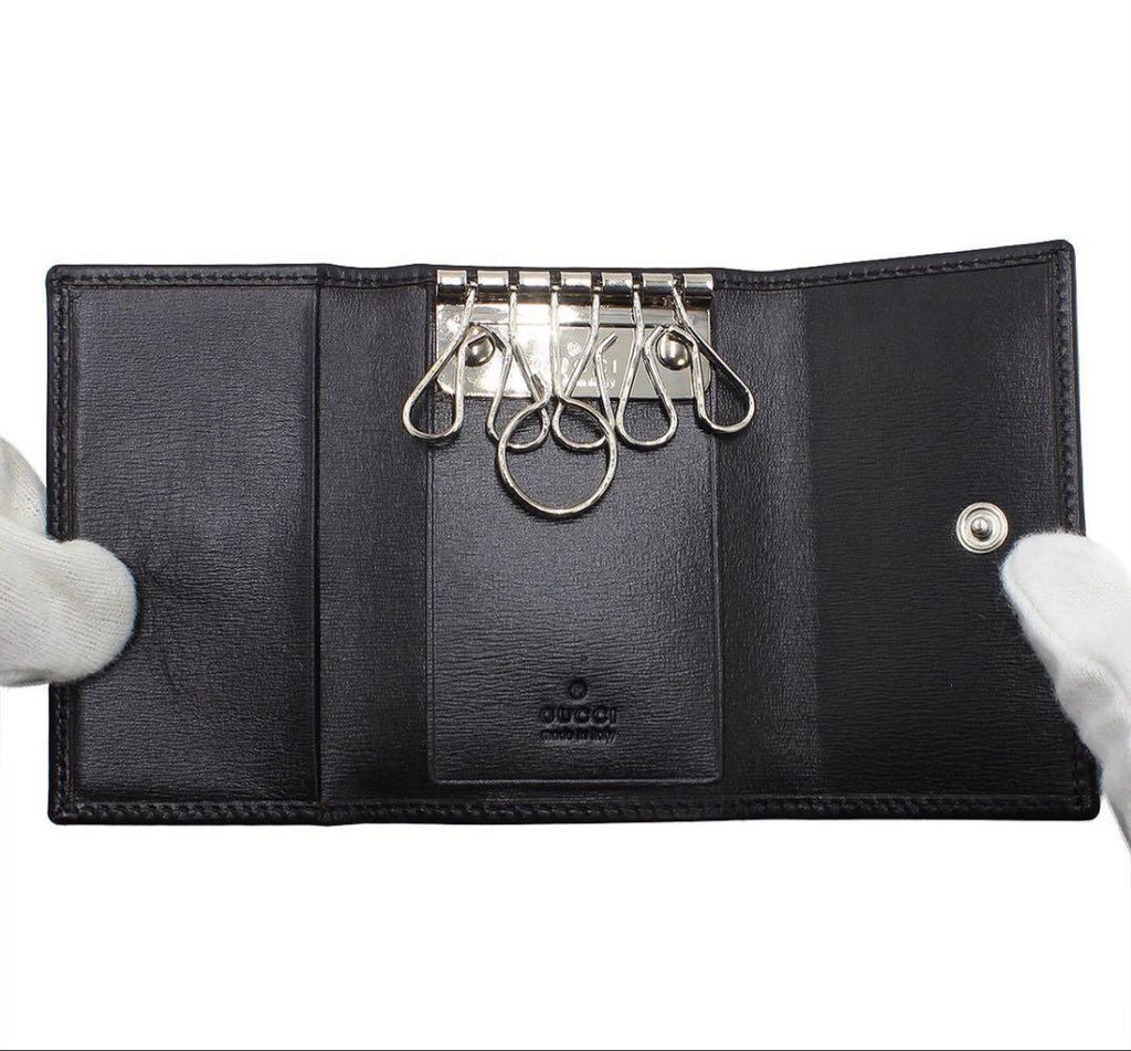 Gucci Interlocking Leather 6 Row Key Case Key Holder : Black