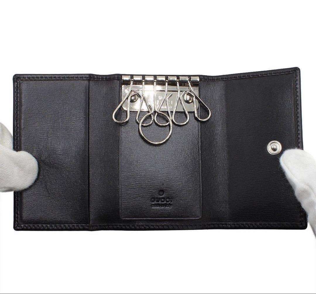 Gucci Interlocking Leather 6 Row Key Case Key Holder : Black