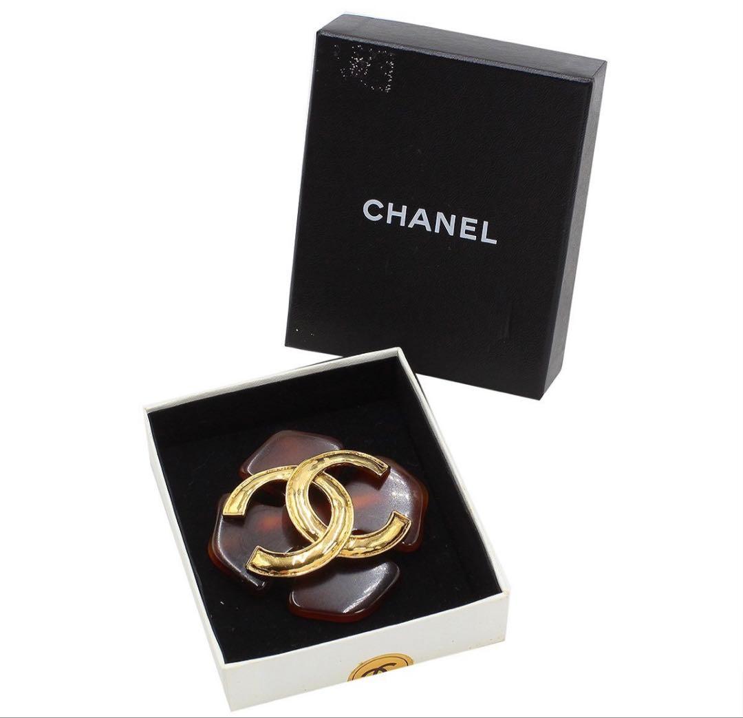 Chanel CC Logo Tortoiseshell Cross Motif Brooch