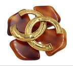 Chanel CC Logo Tortoiseshell Cross Motif Brooch