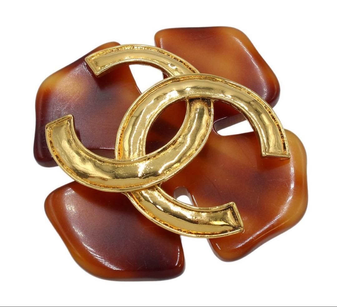 Chanel CC Logo Tortoiseshell Cross Motif Brooch