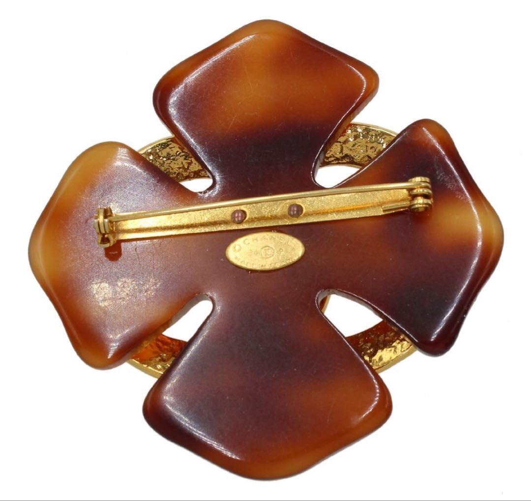 Chanel CC Logo Tortoiseshell Cross Motif Brooch