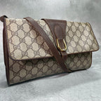 Gucci GG Shoulder Bag Brown Beige Leather Logo