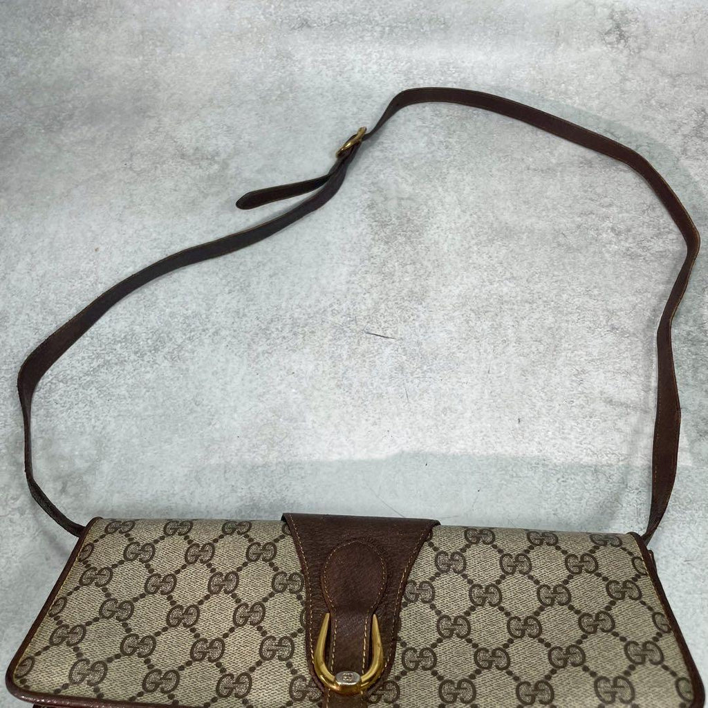 Gucci GG Shoulder Bag Brown Beige Leather Logo — view 4
