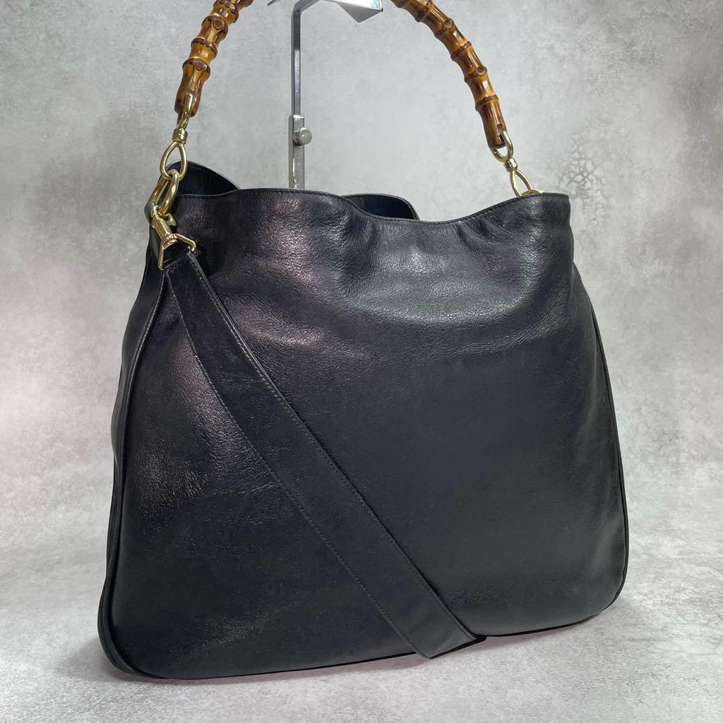 Gucci Shoulder Bag 2-Way Bamboo Black Leather