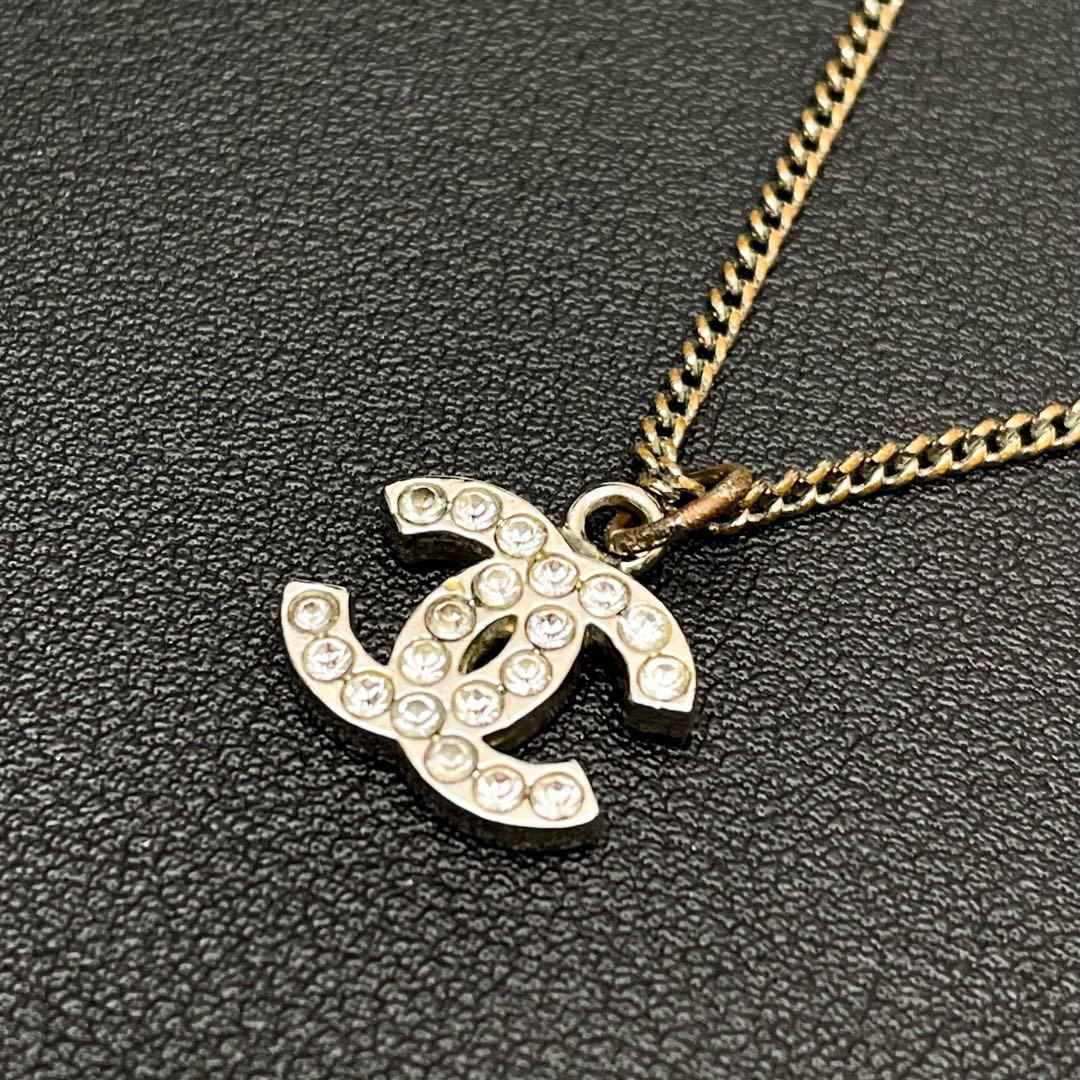 Chanel CC Logo Necklace Rhinestone Icon Silver Coco — view 2
