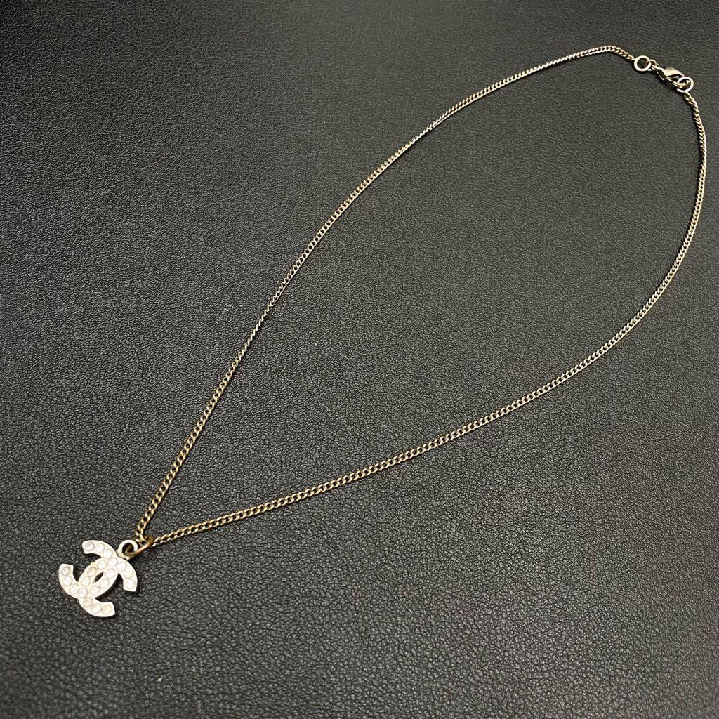 Chanel CC Logo Necklace Rhinestone Icon Silver Coco — view 4