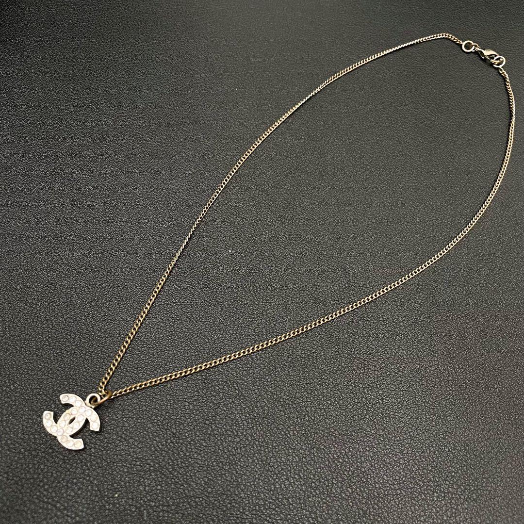 Chanel CC Logo Necklace Rhinestone Icon Silver Coco — view 4