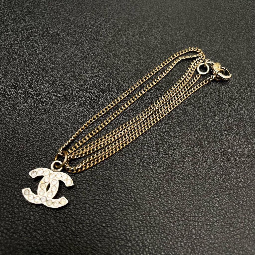 Chanel CC Logo Necklace Rhinestone Icon Silver Coco — view 7