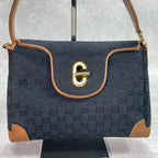Gucci GG Handbag Black Brown Leather Gold — view 2