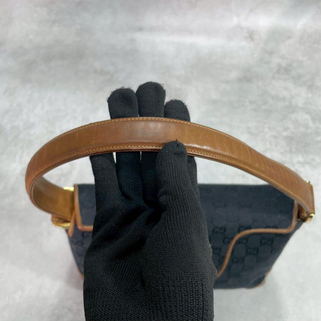 Gucci GG Handbag Black Brown Leather Gold — view 4