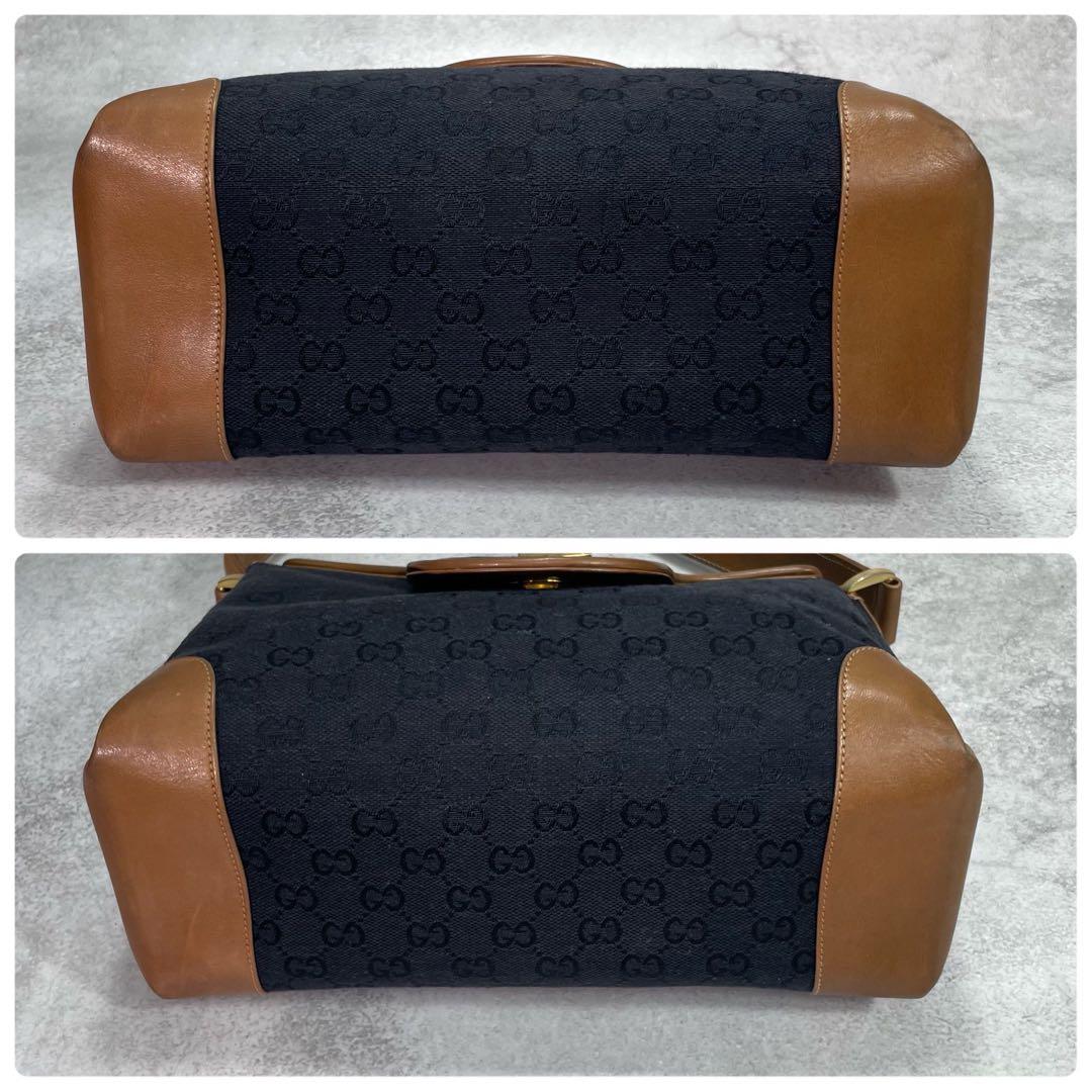 Gucci GG Handbag Black Brown Leather Gold — view 9