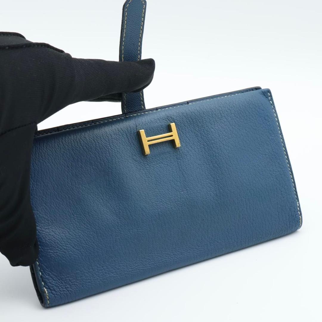 Hermes Bearn Classic Wallet Chevre Blue Gold — view 2