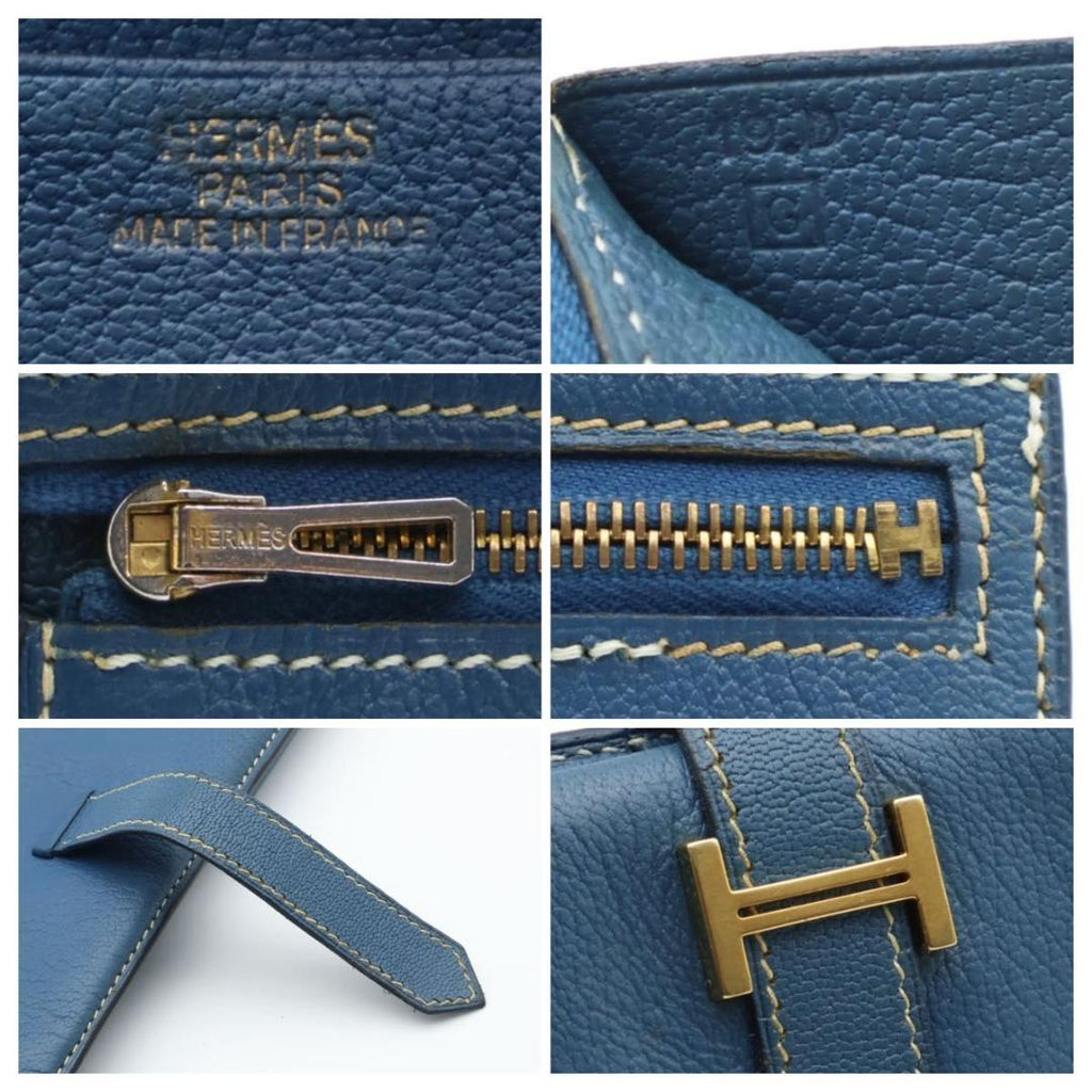 Hermes Bearn Classic Wallet Chevre Blue Gold — view 7