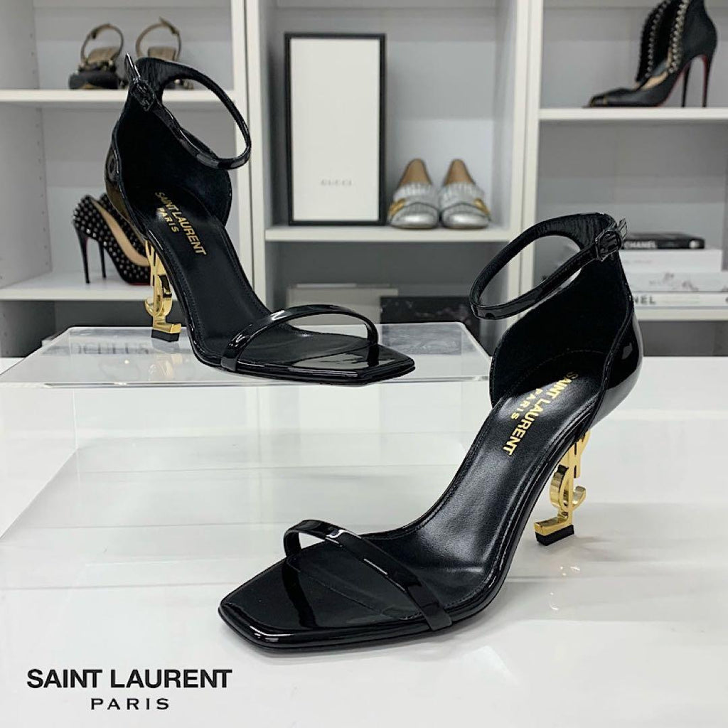 Saint Laurent Opium Patent YSL Logo Sandals Black