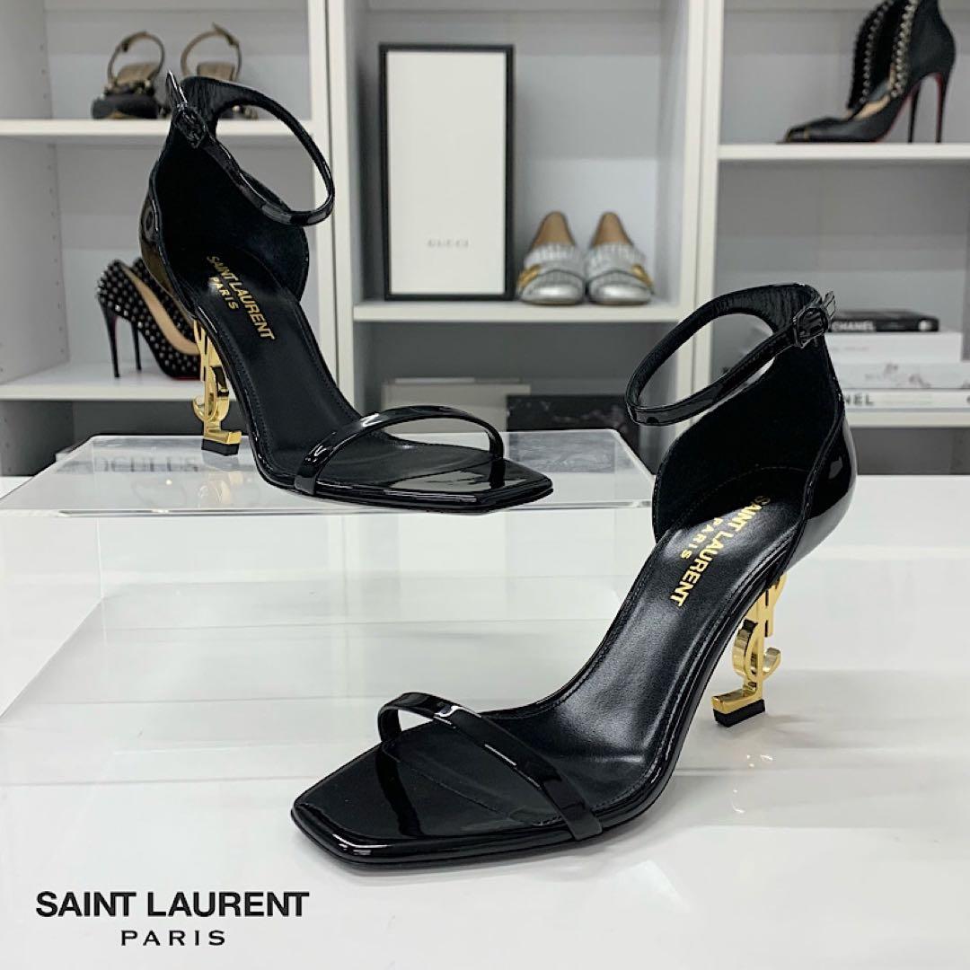 Saint Laurent Opium Patent YSL Logo Sandals Black
