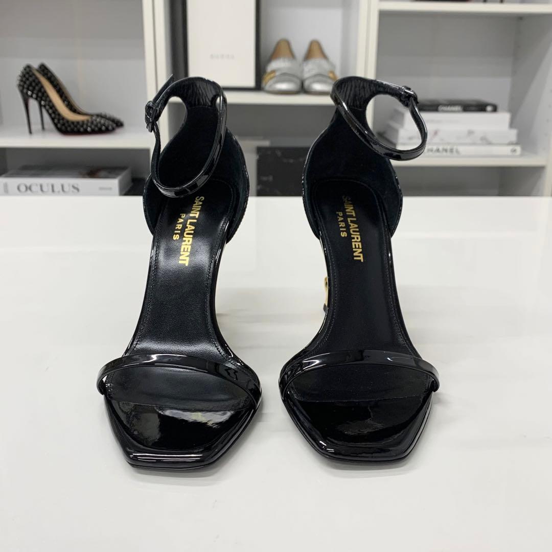Saint Laurent Opium Patent YSL Logo Sandals Black — view 4