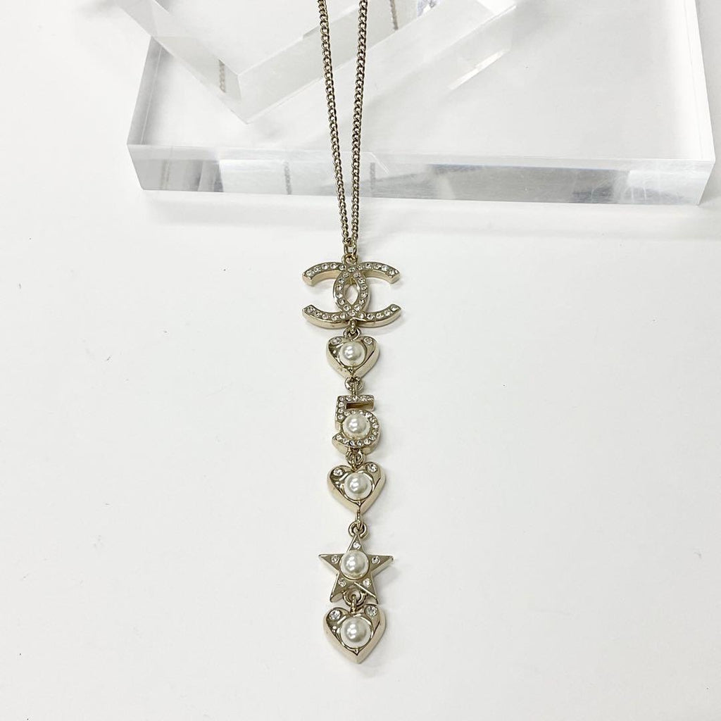 Chanel Necklace Coco Mark Choker Pearl Rhinestone Heart — view 3