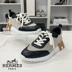 Hermes Bouncing Fabric Leather Sneakers Black Beige