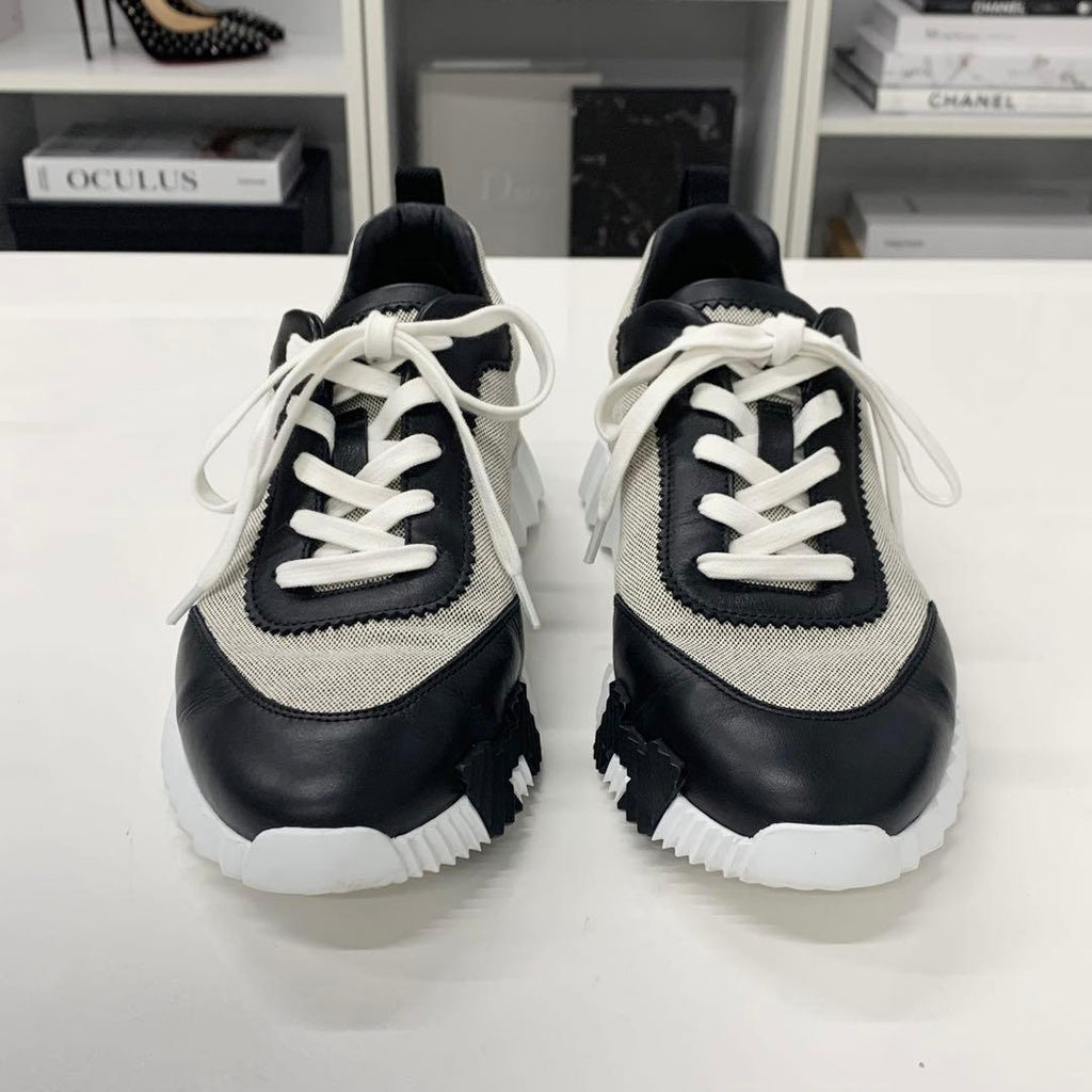 Hermes Bouncing Fabric Leather Sneakers Black Beige — view 4