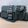 Prada Nylon Leather Double Pocket Shoulder Bag Black