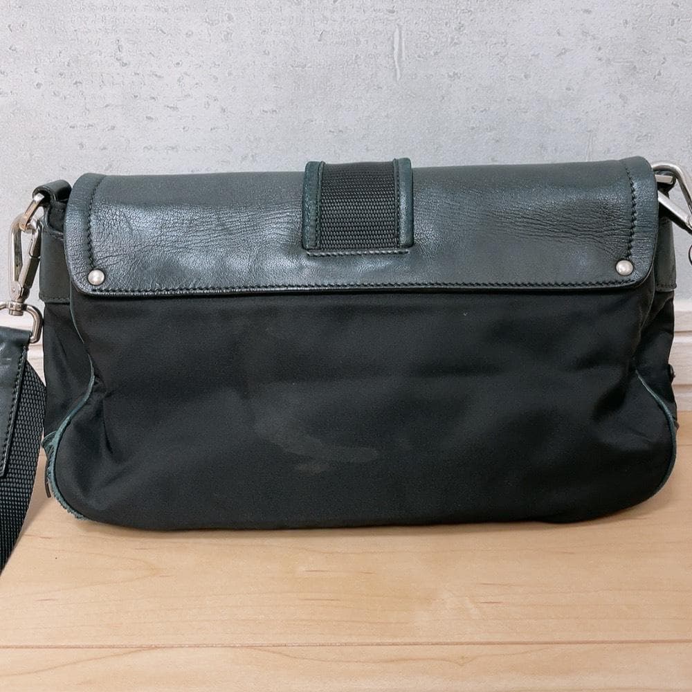 Prada Nylon Leather Double Pocket Shoulder Bag Black — view 3