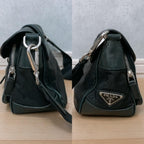 Prada Nylon Leather Double Pocket Shoulder Bag Black — view 4