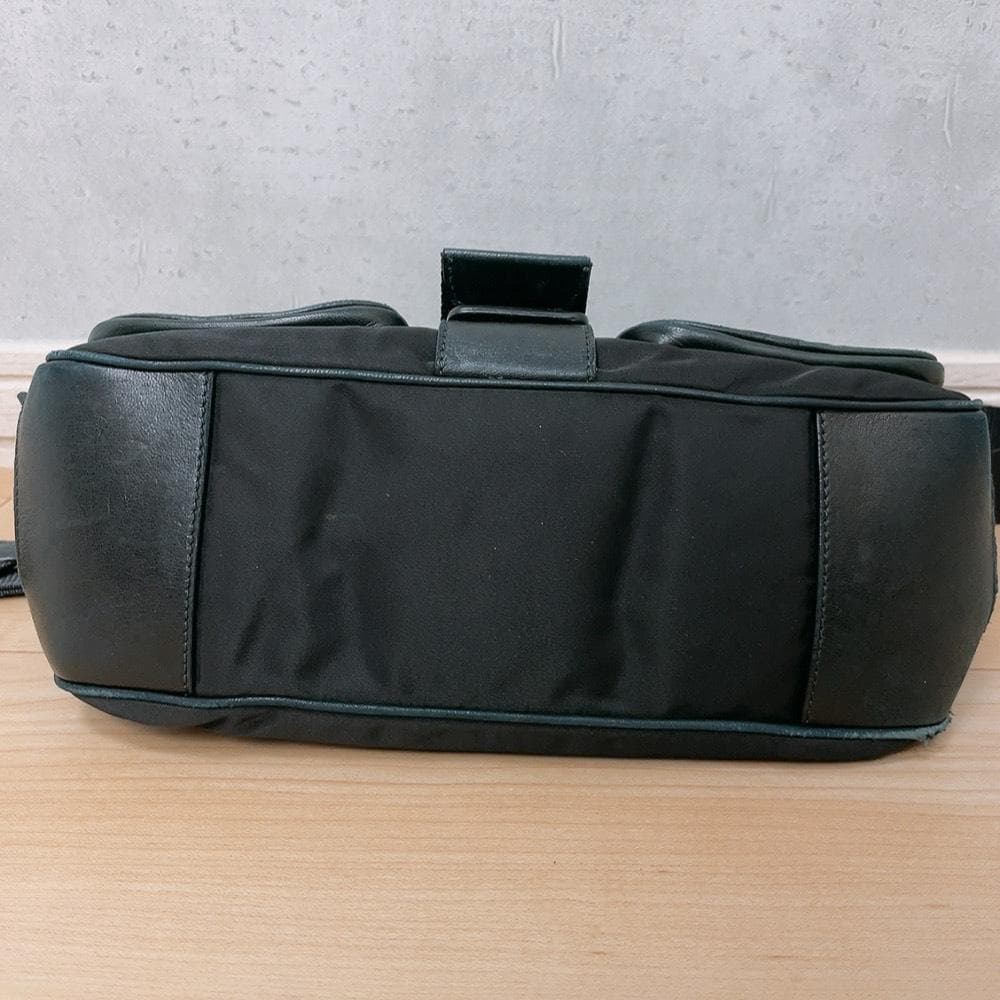 Prada Nylon Leather Double Pocket Shoulder Bag Black — view 5