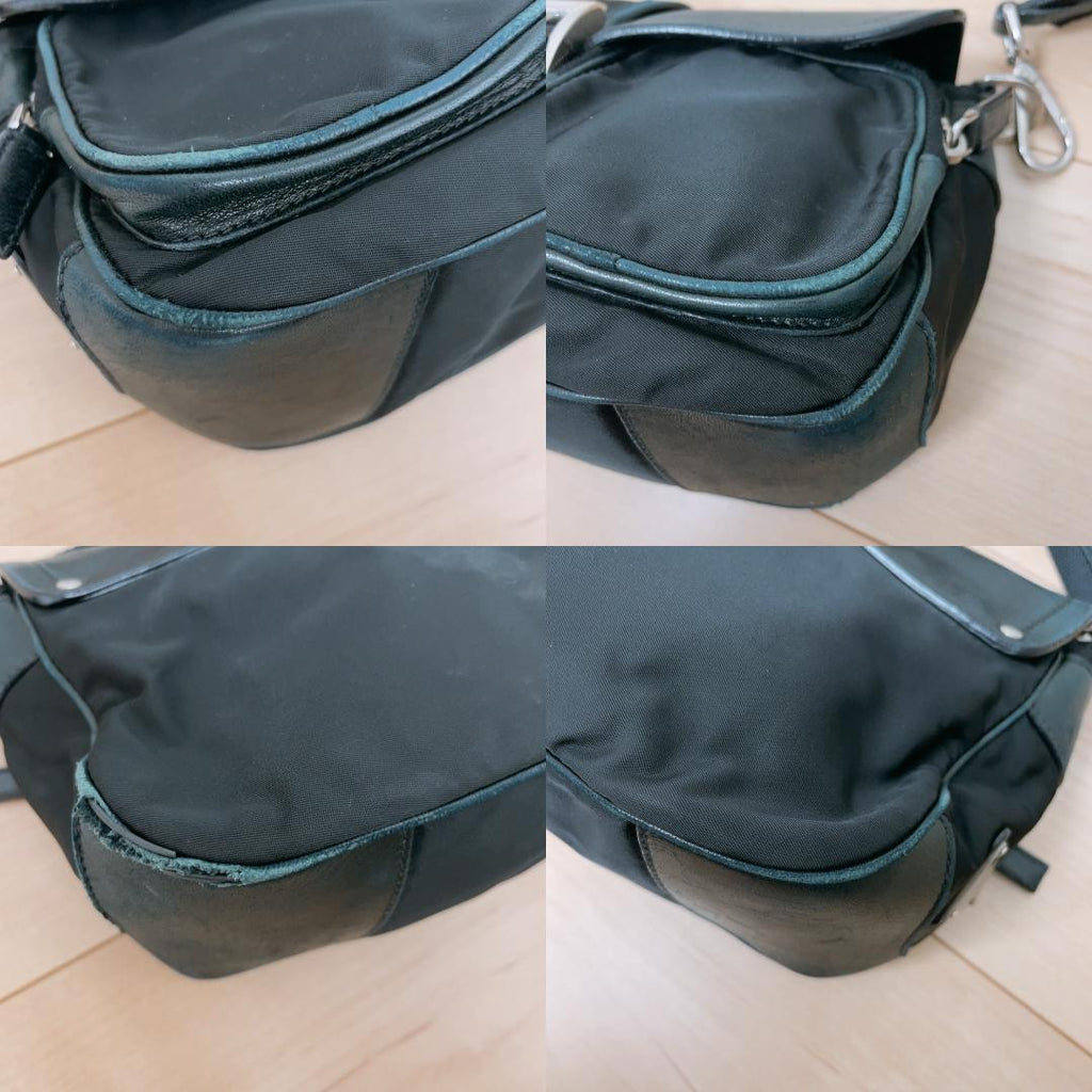 Prada Nylon Leather Double Pocket Shoulder Bag Black — view 6