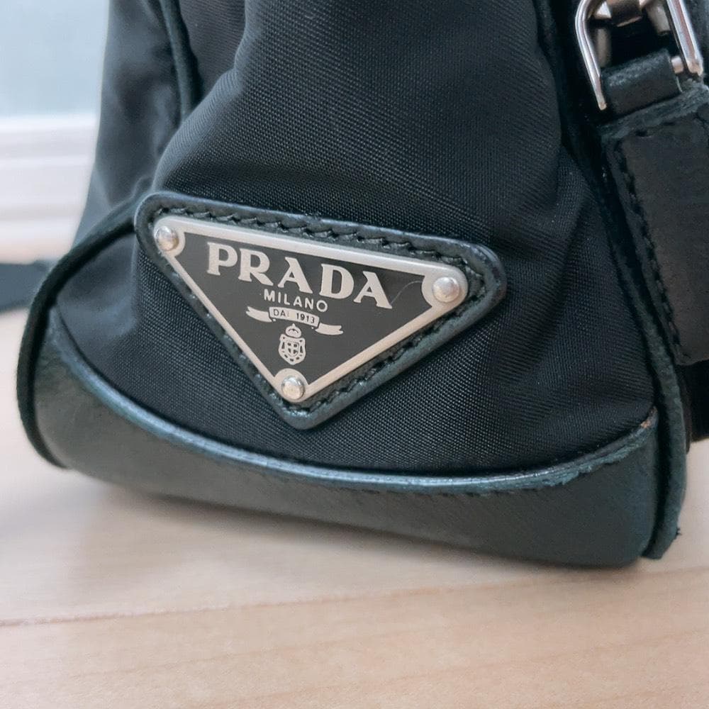 Prada Nylon Leather Double Pocket Shoulder Bag Black — view 7