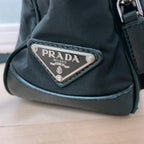 Prada Nylon Leather Double Pocket Shoulder Bag Black — view 7