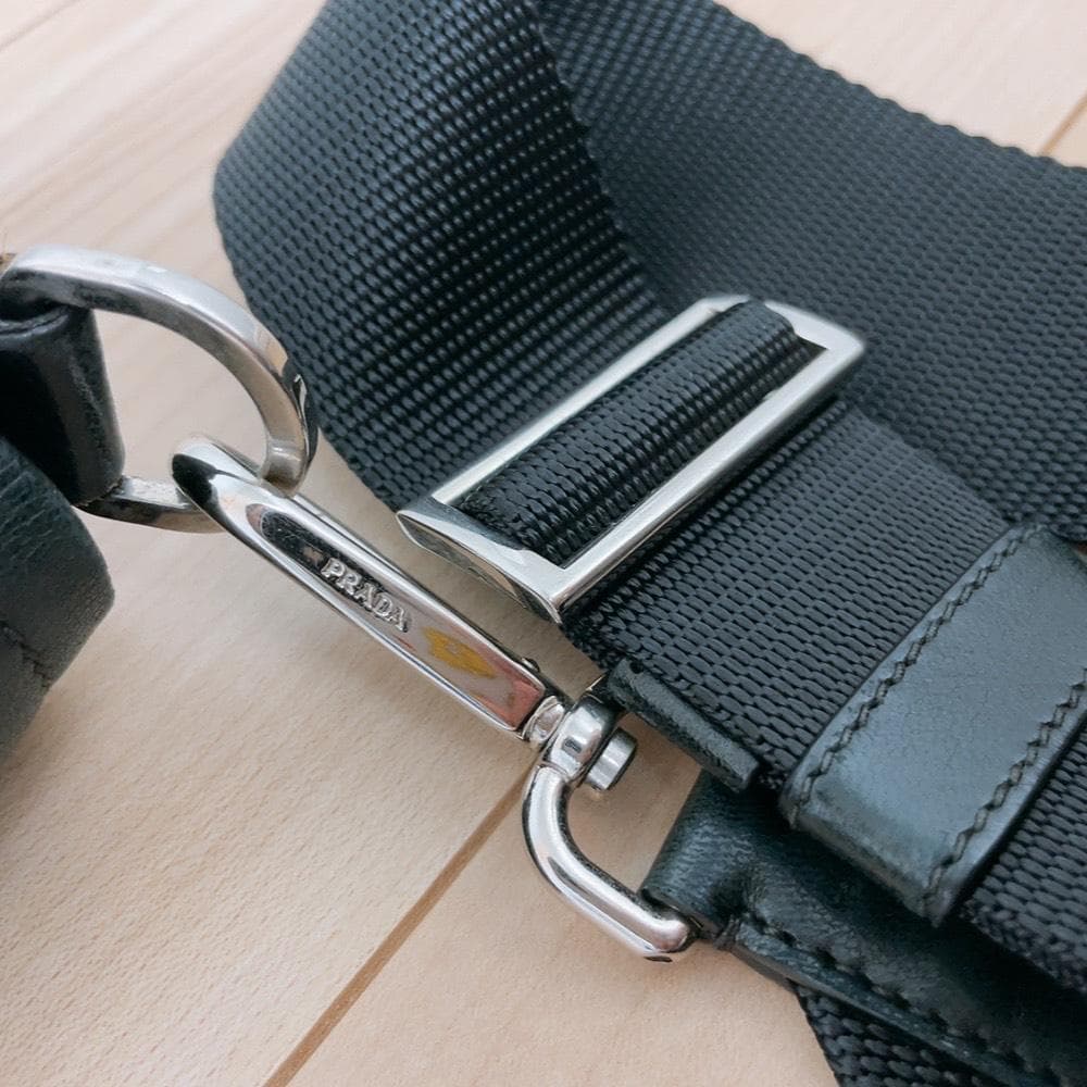 Prada Nylon Leather Double Pocket Shoulder Bag Black — view 8