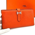 Hermes Wallet Chevre Misor Leather Orange Bearn Souffle