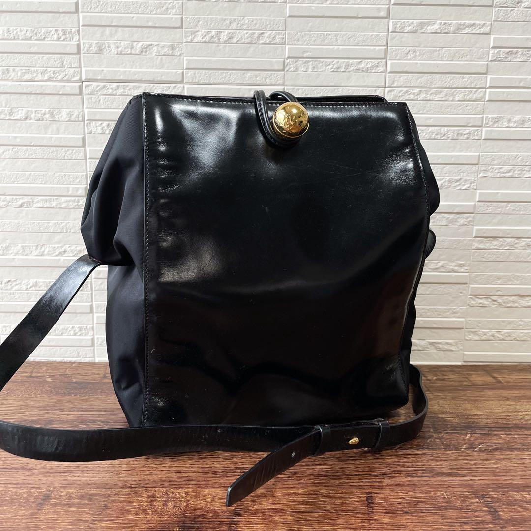 Celine Nylon Leather Shoulder Bag Gold Black
