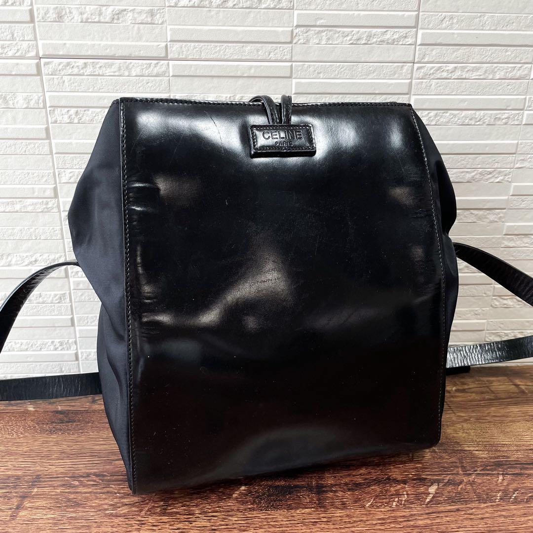 Celine Nylon Leather Shoulder Bag Gold Black — view 2