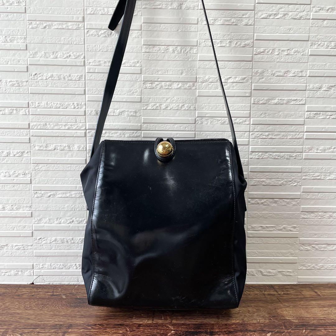 Celine Nylon Leather Shoulder Bag Gold Black — view 3