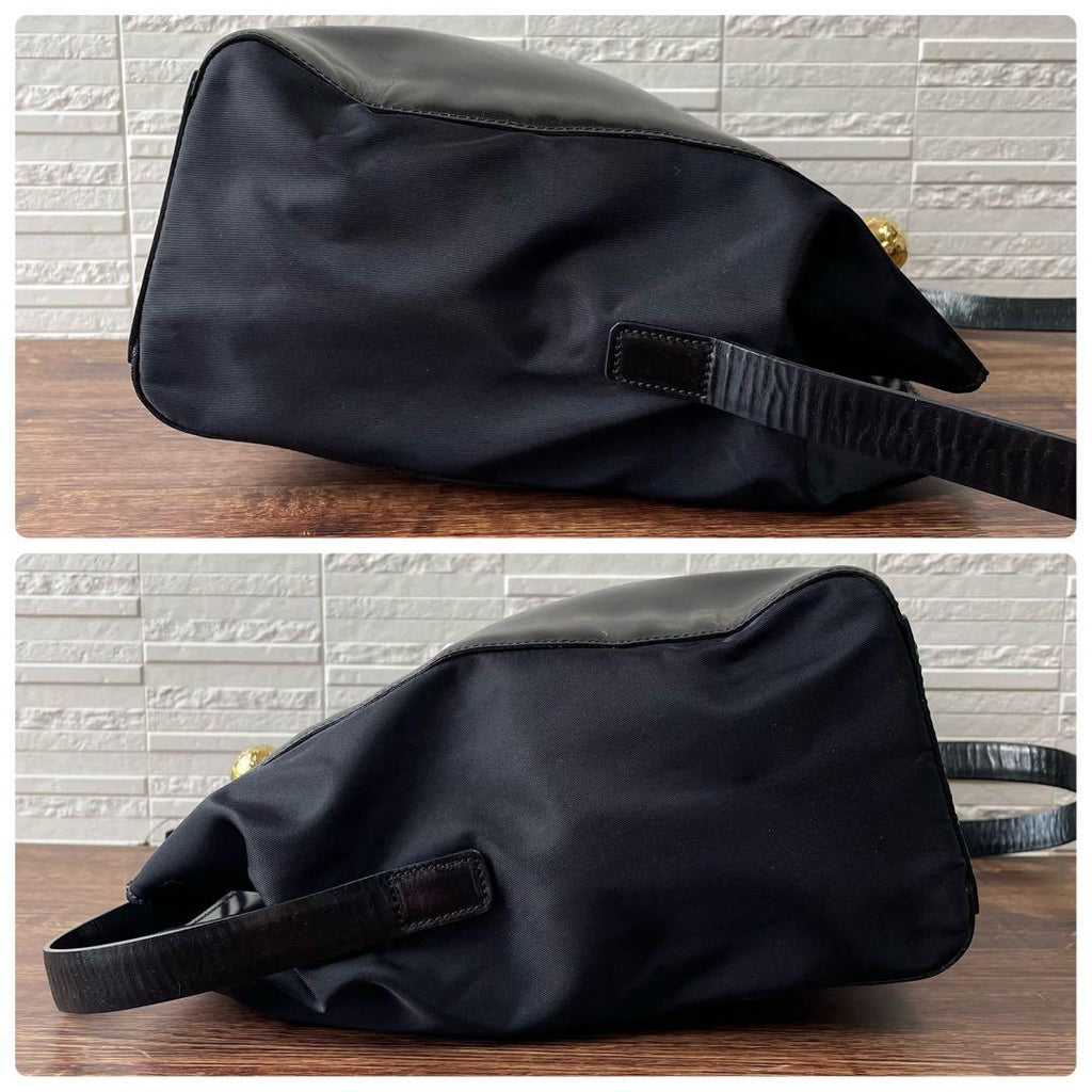 Celine Nylon Leather Shoulder Bag Gold Black — view 4